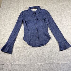 Zerocircle Korea Faux Denim Stretch Blue Long Sleeve Button Up Shirt Womens L